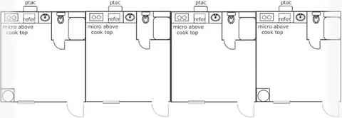 Floor plan of the 16×60 4-suite kitchenette unit