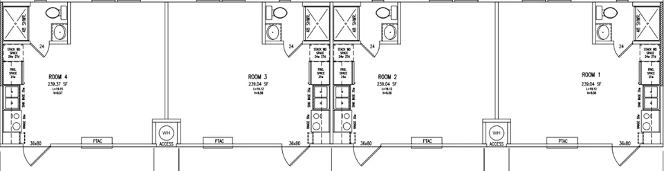 Floor plan of the 16×76 4-suite full-kitchen unit