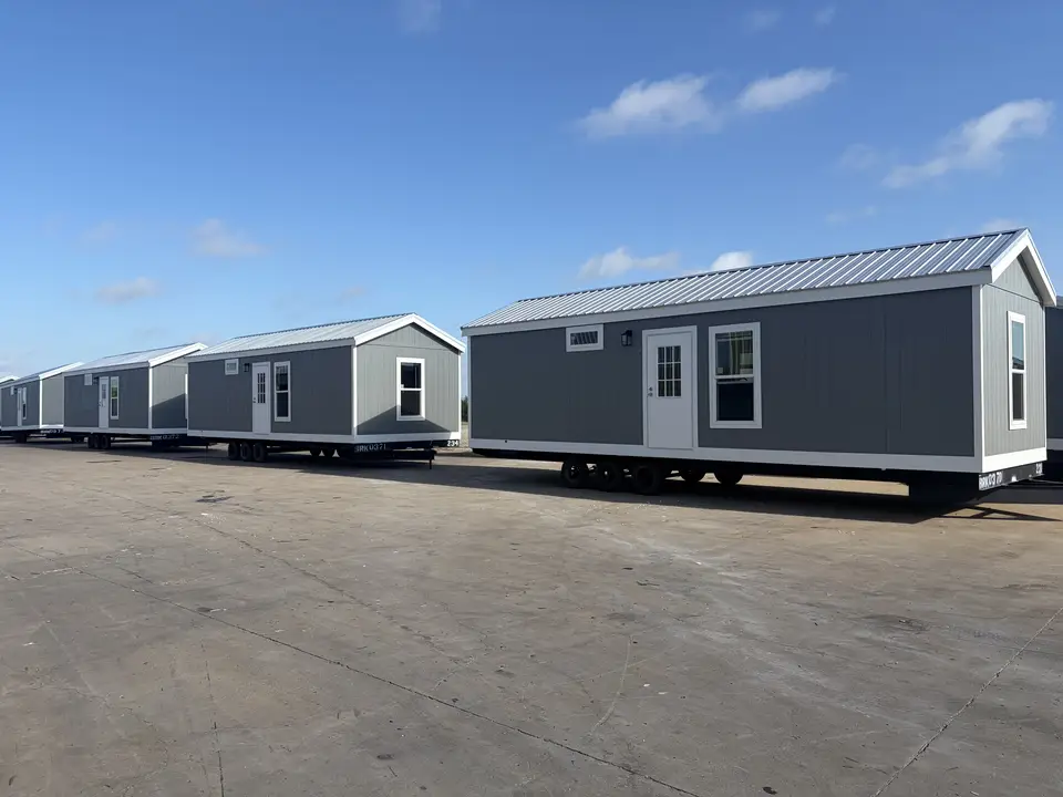 Row of factory-built crew housing units on a Texas job site